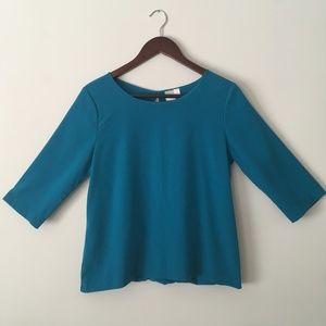 Aqua Blue Scoop Neck Top w/ Criss Cross Back Detai